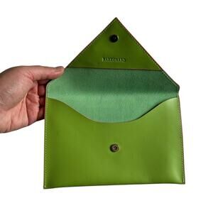 Dopamine brights leather envelope clutch Baekgaard lime green